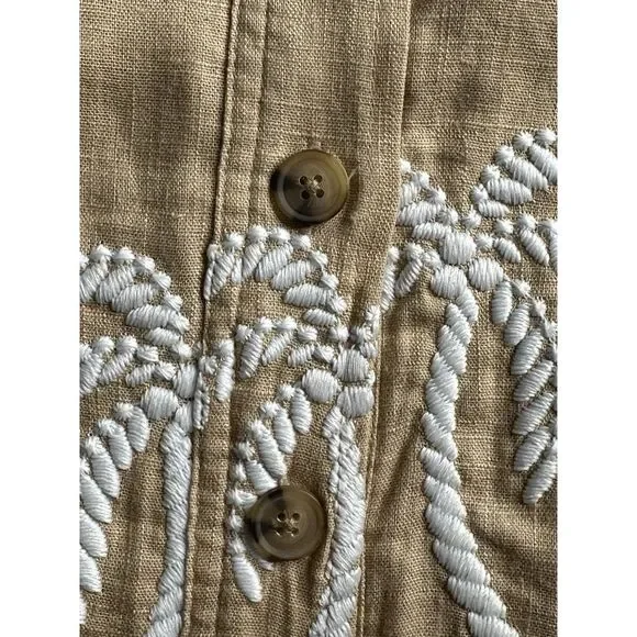 Ann Taylor Palm Embroidered Button Back Halter Tan Top, Size Large - Picture 11 of 16